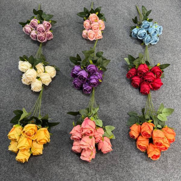 7-head Corolla simulation rose, fake flower bouquet, silk flower, artificial flower, wedding hall, high-end living room decoration ornament