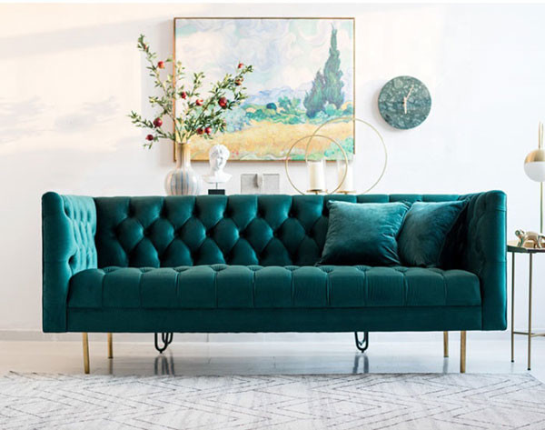 Высота стиля 80cm роскошной зеленой софы фермуара тяги софы бархата модульной американская