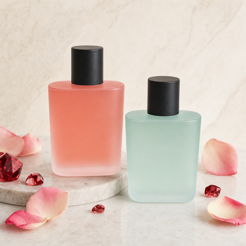 100ml Glass Perfume Bottles Cylinder Cap Spray Square Empty Crimp Neck
