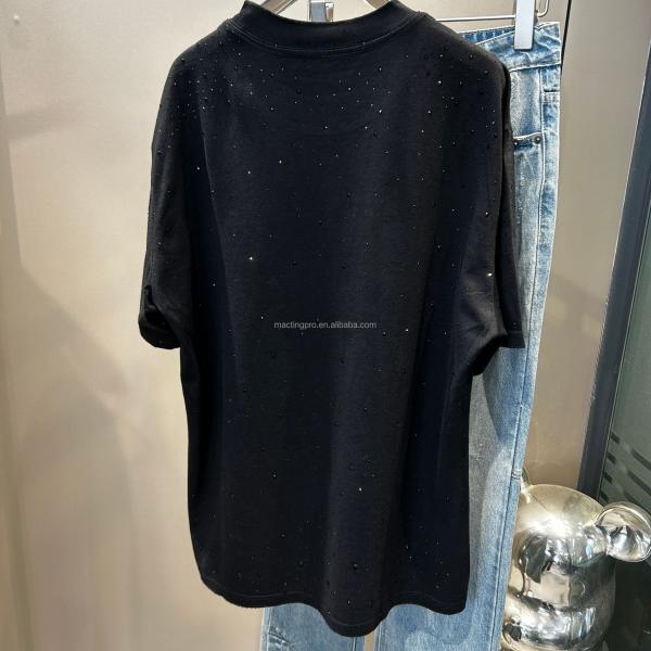 Label Heavyweight Rhinestone T Shirt Custom For Streetwear Over Size Vintage Look