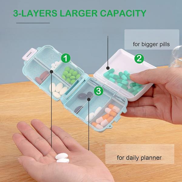 Portable Medicine Vitamin Holder Container Pill Case Cute Small Pill Organizer with 8 Compartments