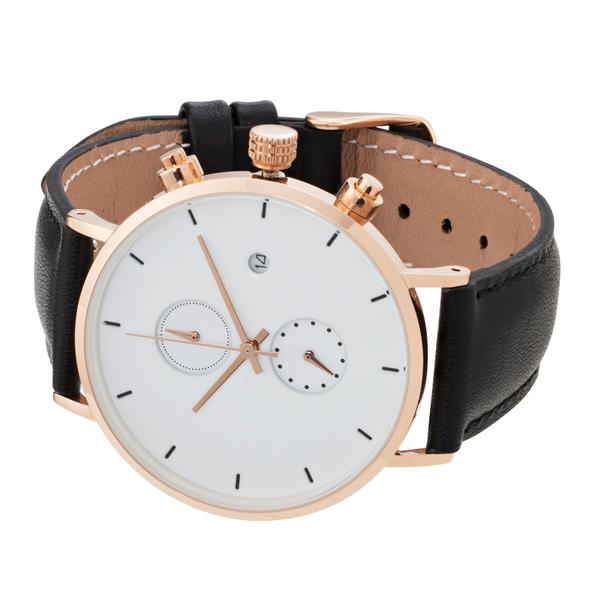 IP Rose Stainless Steel Chronograph Watch Mens Watch Leather Band White Face