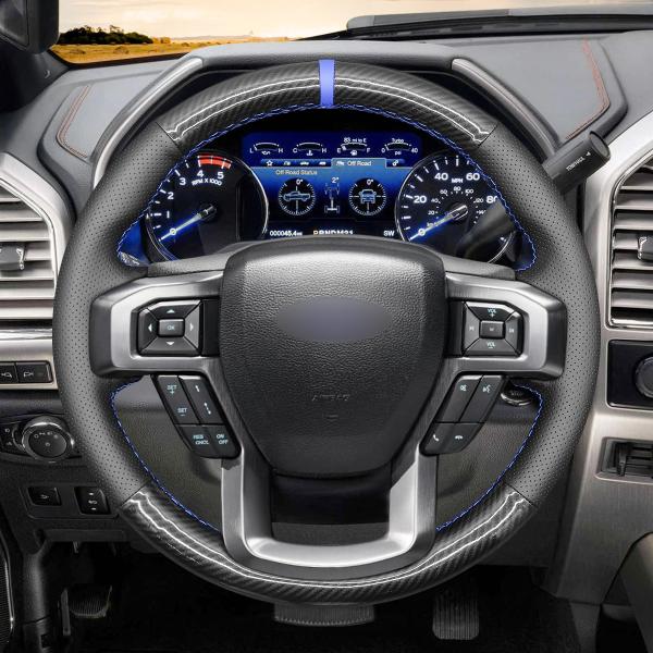 Custom Hand Stitching Carbon Fiber Steering Wheel Cover for Ford F-150 F150 F-250 F-350 F-450 F-550 F-600 F-650 F-750
