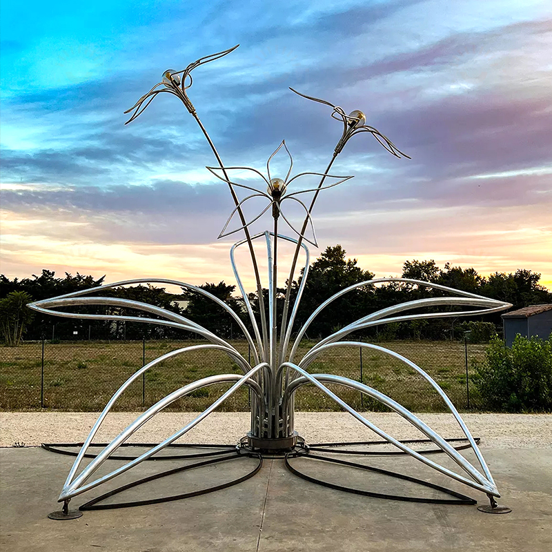 Petal Art Installation Outdoor Grass Park Square Shopping Mall Luminous Flower Shape Lights Steel Acrylic LED Hand Forged Laser