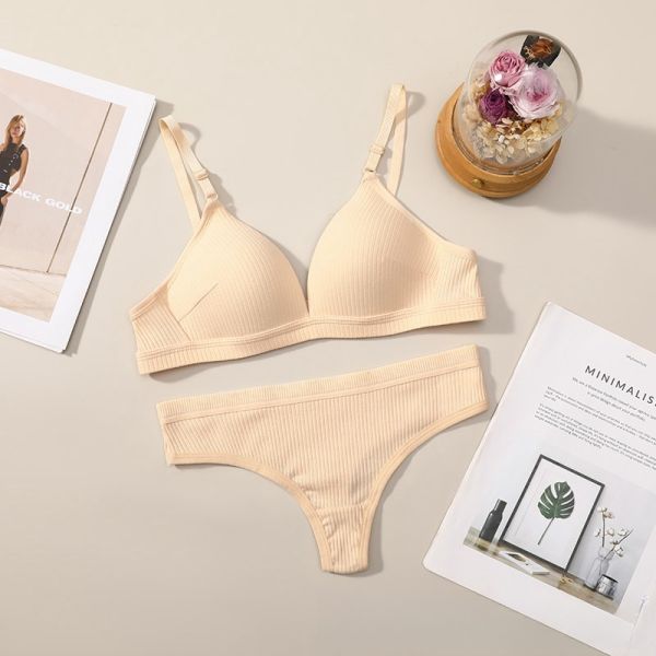 Wholesale 2024 Women Pure Cotton Thong Panties With Bra Set Hot Selling Women Bra With Panty Set Cotton