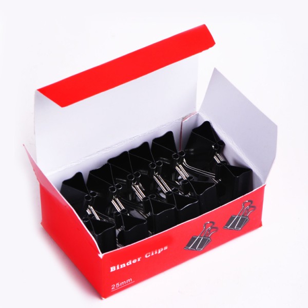 Factory wholesale high quality 12pcs binder clips metal black binder clip