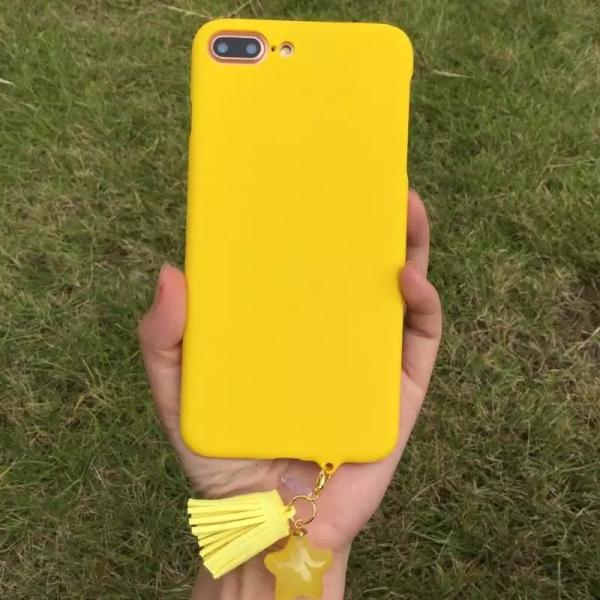 Hard PC Simple Solid Candy with Star Tassel Strap Color Cell Phone Case Cover For iPhone 7 6s Plus