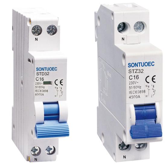 SONTUOEC Brand  Din Rail MCB Circuit Breaker 18MM Width 1P + N  230V 6-32A With CE , CB , SAA  6KA breaking capacity