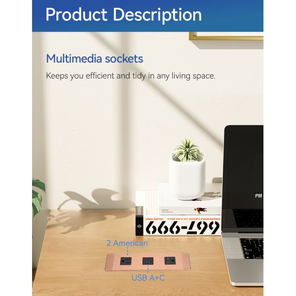 Custom Furniture Recessed Power Bar Electrical Outlet For Drawer Cabinet Workbench