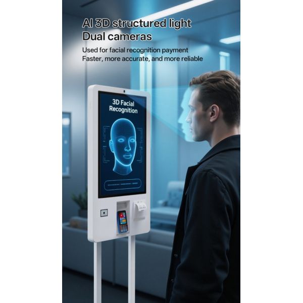 32 Inch Vertical White Pos Machine Self Service Ordering Kiosk Food Vending Machine For Shopping Mall Restaurant