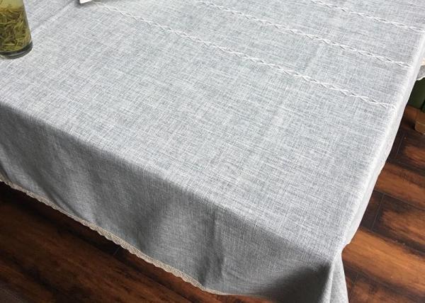 Customized Patchwork Decorative Table Cloths Gray / Ivory Cotton Linen Tablecloths