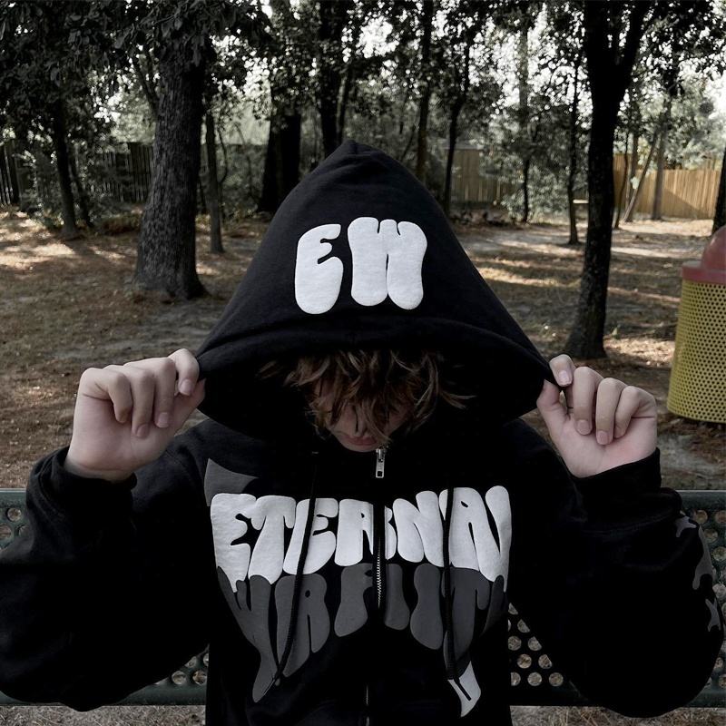 Anti-rides Puff Impression sur mesure Hoodies plein visage Fermeture à glissière Hoodie 200 grammes à 500 grammes