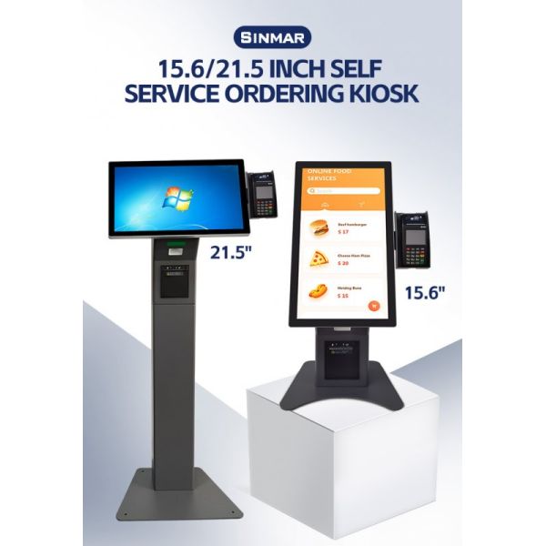 21.5 Inch Self Ordering Kiosk with Multi-language Support and Metal Case Toughened Glass Panel
