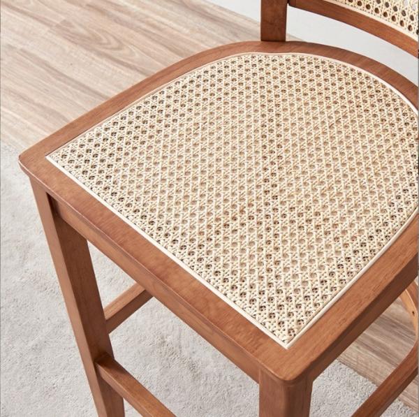 Custom Kitchen Bar Chair Solid Wood Leg Cane Counter Stool 43cm*43cm*109cm Weight Limit 100KG