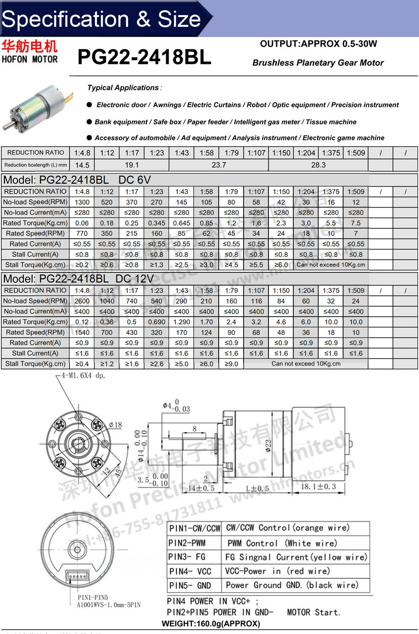 Планетарный мотор PG22-2418BL Dc шестерни 80RPM 6v безщеточный малошумный