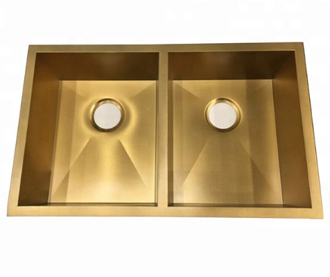 Golden Color Double Bowl Kitchen Sinks Stainless Steel Above Counter