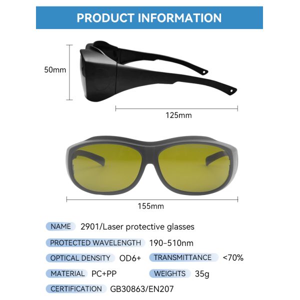 190-510nm OD6 Laser Protection Glasses Blue Light Blocking Glasses UV Protection Lasers Laser Safety Glasses Goggles