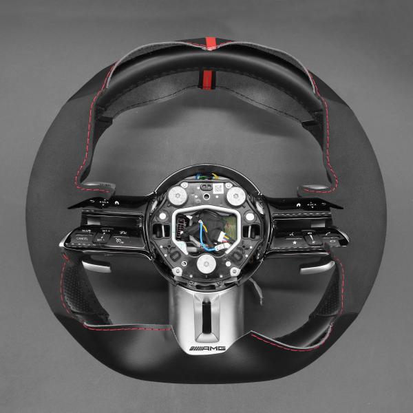 Leather Suede Hand Stitching Steering Wheel Cover for Mercedes Benz AMG GT A35 A45 C43 CLS53 E53 E63 SL43 2021-2023