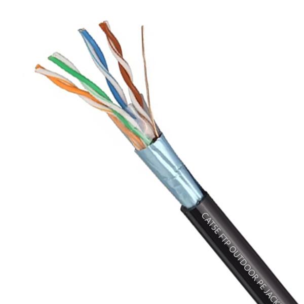 Outdoor FTP CAT5E Cable PE Jacket Cable 0.45mm Solid Copper With Black 1000FT