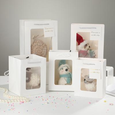 Window Gift Bag Transparent Window Handbag Creative Gift Paper Bag Bouquet Packaging Handbag