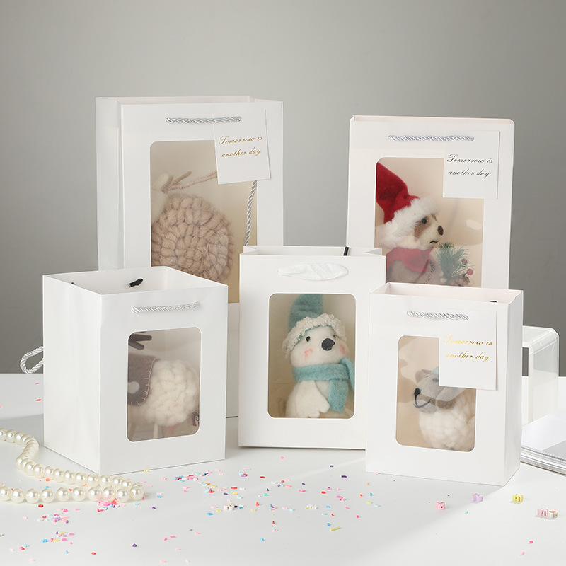 Window Gift Bag Transparent Window Handbag Creative Gift Paper Bag Bouquet Packaging Handbag
