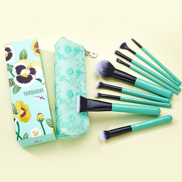 Antimicrobial Fiber Jessup 9pcs Turquoise Makeup Brushes