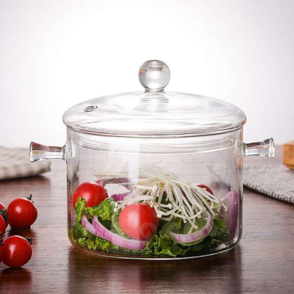 Borosilicate Heat Resistant 1500ml Saucepan Glass Cooking Pot