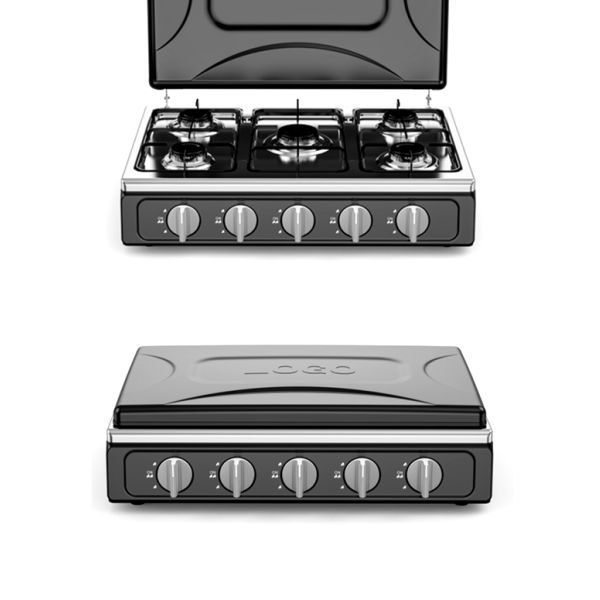 Commercial Grade Five Burner Gas Stove with Removable Drip Trays and Flame Supervision Device Ensuring Safety and Convenience