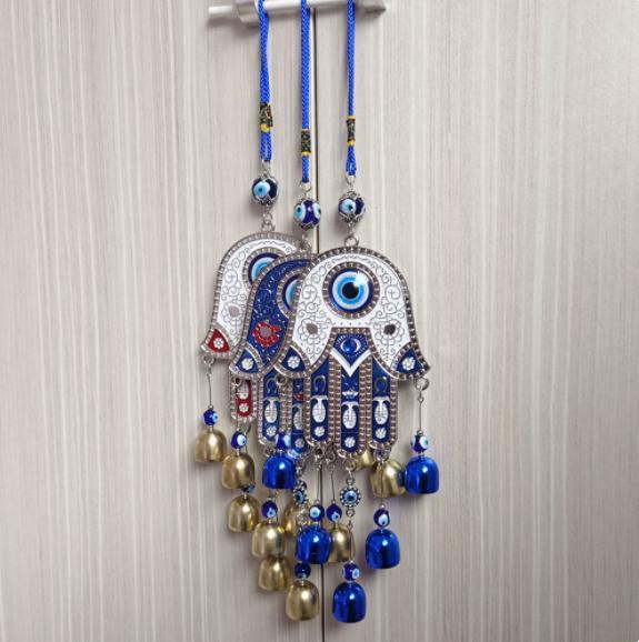 Blue Evil Eye Hand of Fatima Wind Chimes Outdoor Decoration, Hamsa Hand Windcatcher, Evil Eye Wind Bells, Fatima's Holy Hand Blue Evil Eye Amulet Wind Chimes for Home,Gift for Mom,Balcony,Patio,Garden