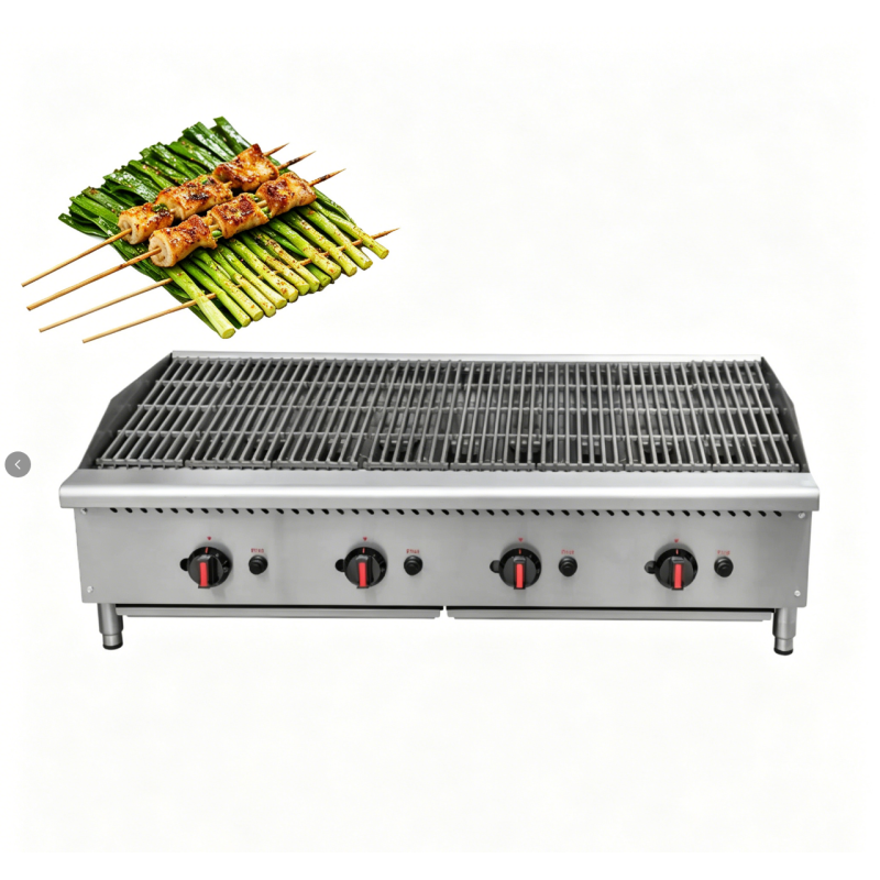 Stainless Steel Commercial Gas Charbroilers Countertop 4 Burners Lava Rock Grill