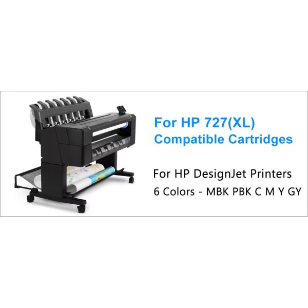 Betcolor 727 Re-Manufactured for Cartridge 6 Colors 300ml One Time Chip Dye & Pigment for Compatible with HP PT920 T1500 T2500