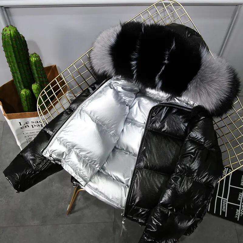                  Fox Fur Collar Down Jackets Bubble Coats Women Short Coats for Ladies Puffer Jacket Winter Coats Women             