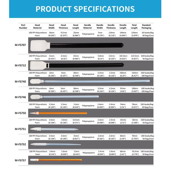 Spiral Head Pointed Cleanroom Foam Swab Rectangle For Cleaning Printer Circuit Boards Lens