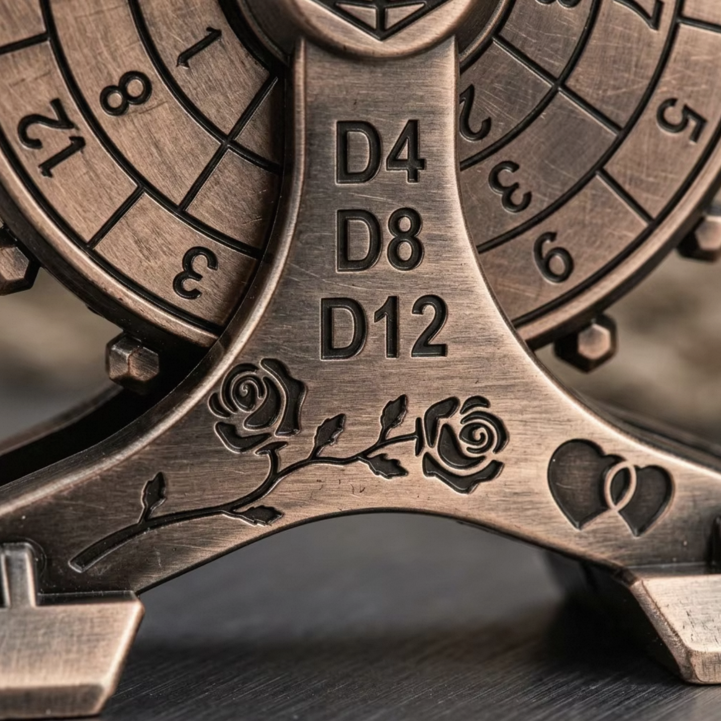 Solid Zinc Alloy Dice Wheel with Silent Bearing and Vintage Rose Carved Design for DND TRPG Games