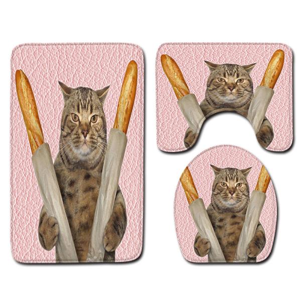 Creative Cute Cat Toilet Mat Set Personalized Dog Toilet Tank Cover Set