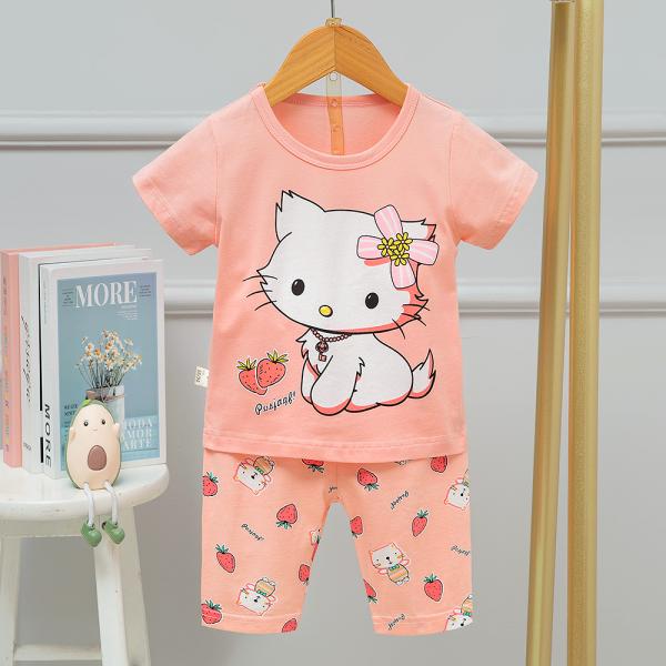 Cartoon Pink Children'S Sleep Wear / Short Short Pj Set 70cm 75cm Bust 5% Spandex