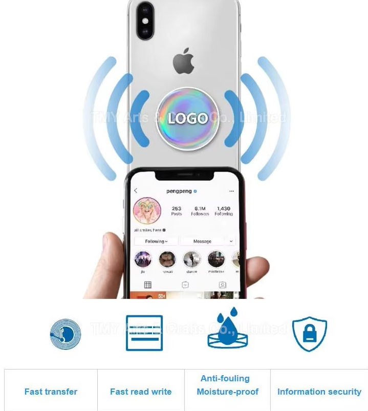 RFID Blank NFC Chip Tag Label Sticker Rounded Small Cheap Programmable Mini Pvc Custom Printed White Blank With Qr Code And Logo