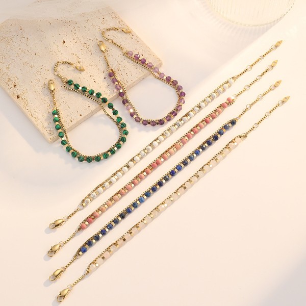 New Bohemian Style 18K Gold Plated Stainless Steel Box Chain Beaded Bracelet Fashion Women's Jewelry Bracelets