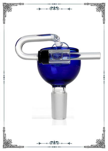 14MM Male Joint Blue Glass Honey Bucket Brosilicate Glass Bong Bowls With Carb Cap