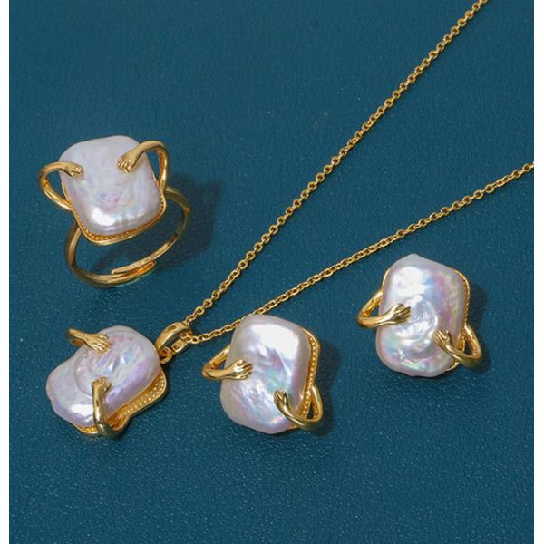 Unique Crosses Pendant Necklace For Women Natural Freshwater Pearl Beads Natural Pearl Necklace Jewelry Set