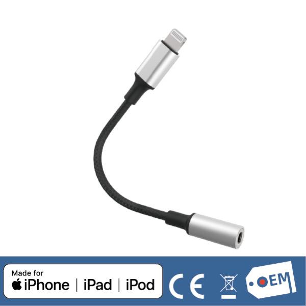 MFi Certified Lightning to 3.5 mm Headphone Jack Adapter, nylon braided, metal case