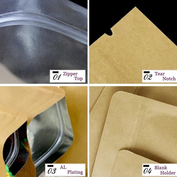 Flat Bottom Resealable Kraft brown paper bags with zipper foil lined for Food