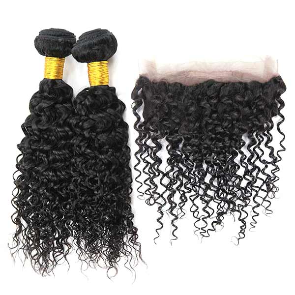 Pelo humano rizado brasileño de la Virgen de la onda de agua del cierre de 360 frontales de la trama doble cruda