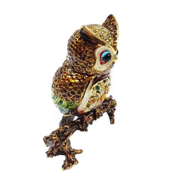 Beautiful owl handpaint metal jewelry box rhinestone owl birds enamel trinket boxes