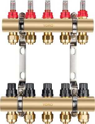 6102 Polished Brass Water Distribution Manifolds Anti-sediment sealing design w/ Supply Flowrate Regulator + Meter Units