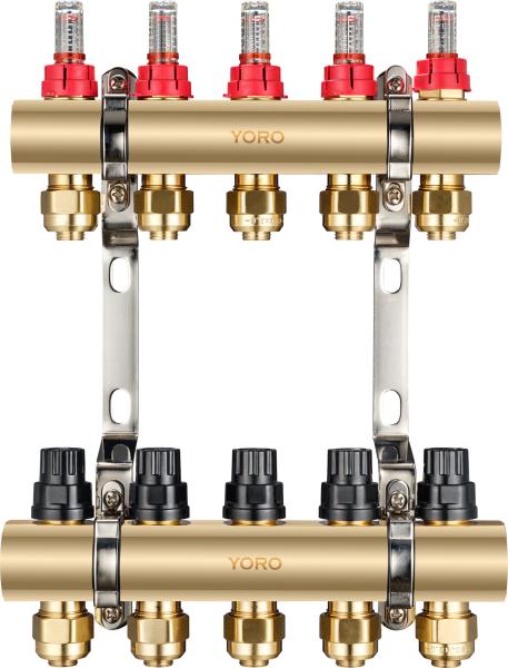 6102 Polished Brass Water Distribution Manifolds Anti-sediment sealing design w/ Supply Flowrate Regulator + Meter Units