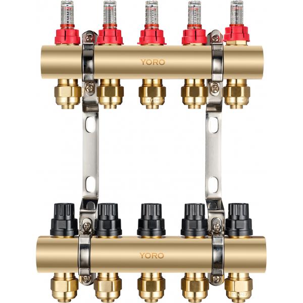 6102 Polished Brass Water Distribution Manifolds Anti-sediment sealing design w/ Supply Flowrate Regulator + Meter Units