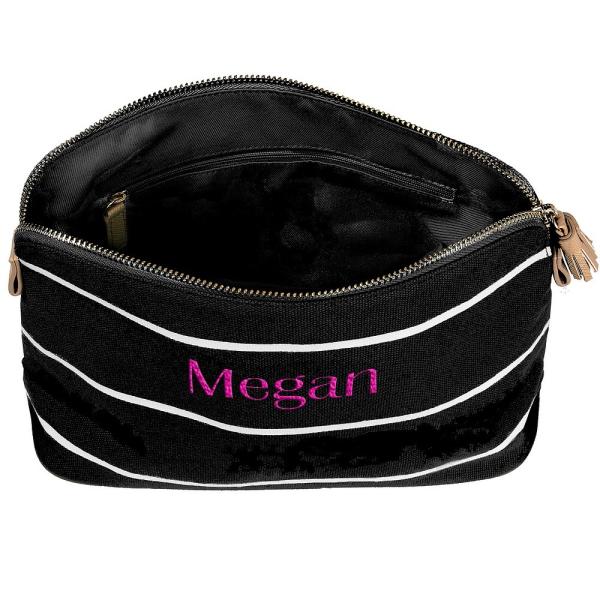 Personalized Blue Stripe Cotton Canvas Cosmetic Bag Bag