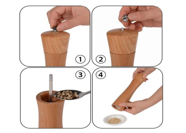 Food Grade Bamboo Wooden Salt & Pepper Mills Natural Color No Microwave
