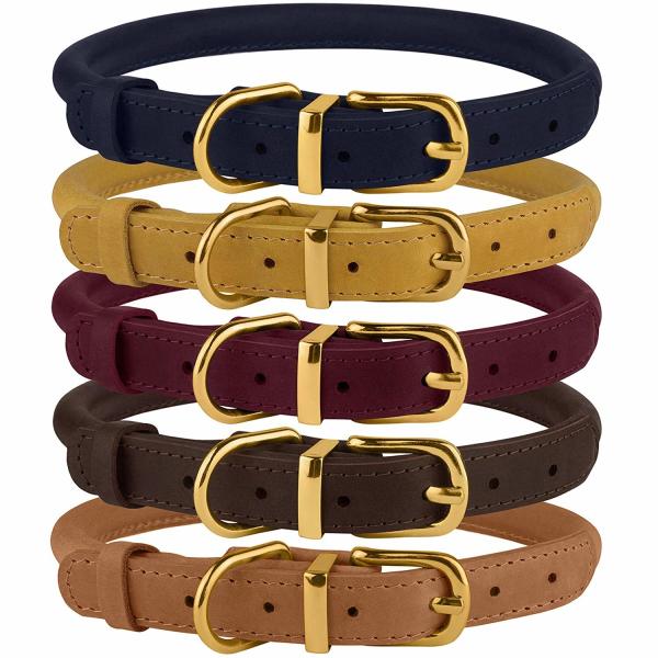 Handmade Leather Rolled Rope Dog Collars For Small Medium Large Dogs Puppy Cat